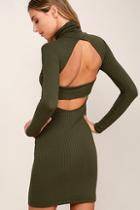 Lulus Party Goer Olive Green Long Sleeve Bodycon Dress