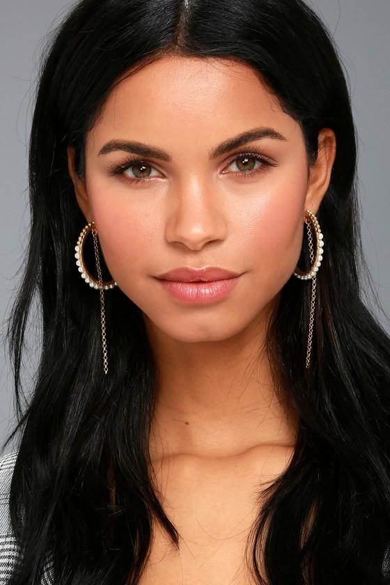 Lulus | Good Pearl Gone Bad Gold Hoop Earrings