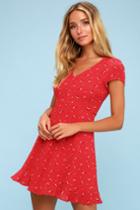Black Swan Evelyn Red Floral Print Short Sleeve Dress | Lulus