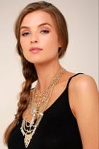 Lulus All Fleur You Gold Rhinestone Layered Statement Necklace