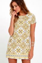 Lulus | Dandy Lion Yellow Print Shift Dress | Size Small | 100% Polyester