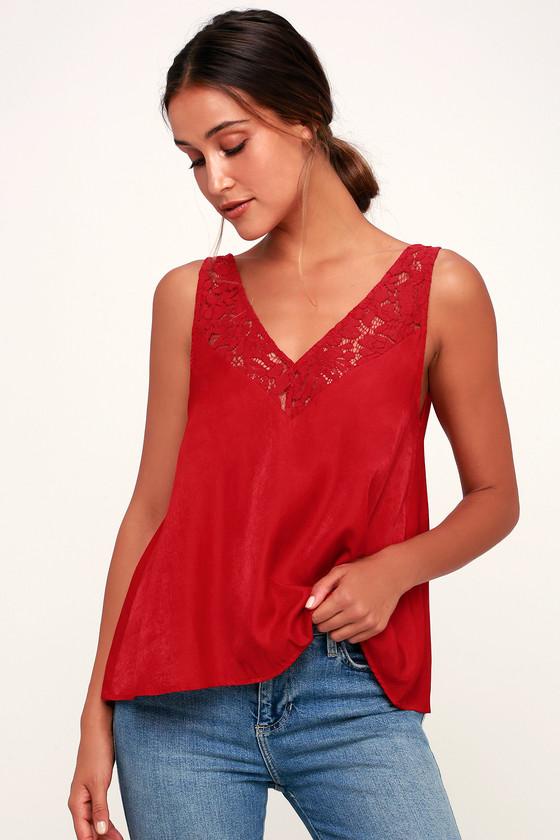 In My Feelings Red Lace Satin Tank Top | Lulus