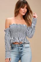 Like You A Yacht Blue And White Striped Off-the-shoulder Top | Lulus