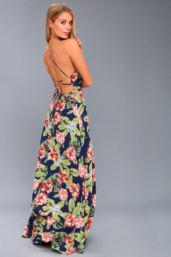 Havana Oh Na Na Navy Blue Floral Print Maxi Dress | Lulus