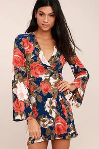 Lulus Wrapped Up In Roses Navy Blue Floral Print Dress