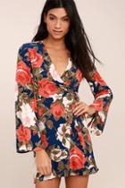 Lulus Wrapped Up In Roses Navy Blue Floral Print Dress