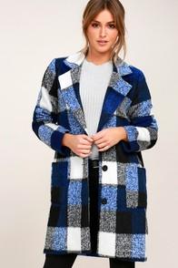 Lulus St. Cloud White And Blue Plaid Coat