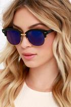 Lulu*s Sightseer Black And Blue Mirrored Sunglasses