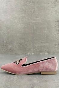 Qupid Beatrice Blush Velvet Embroidered Loafers