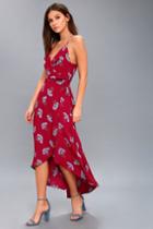 Lucy Love Alter Your Mood Red Floral Print High-low Wrap Dress | Lulus