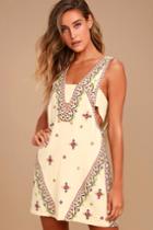 Free People | Never Been Beige Embroidered Mini Dress | Size Large | 100% Cotton | Lulus