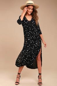 Tavik Majestic Black Floral Print Midi Dress