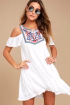 Others Follow | Wild Field White Embroidered Swing Dress | Size Large | 100% Rayon | Lulus