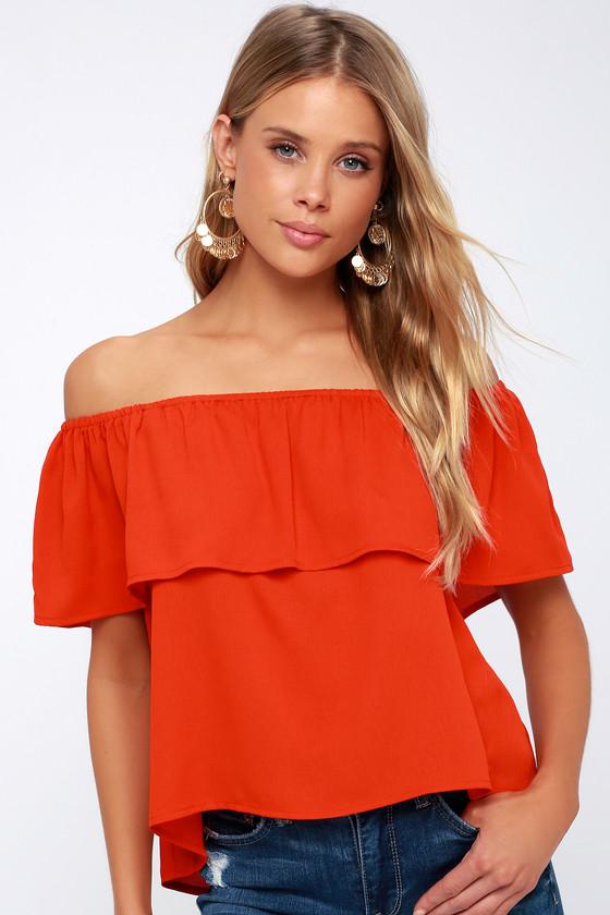 Bethenny Coral Red Off-the-shoulder Top | Lulus