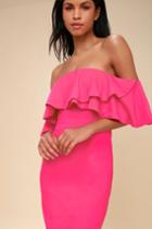 Aurelia Hot Pink Off-the-shoulder Bodycon Midi Dress | Lulus