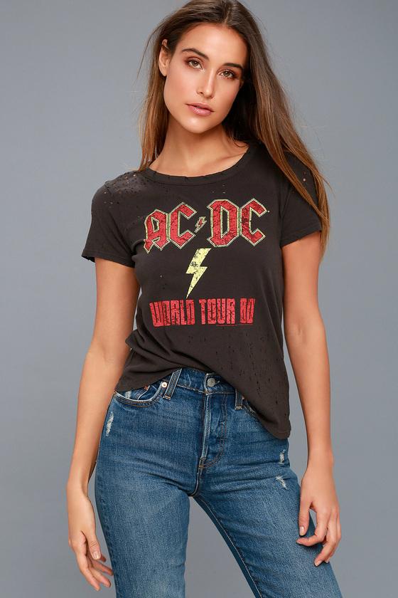 Chaser Acdc World Tour Washed Black Distressed Tee | Lulus