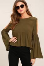 Lulus Join The Festivities Olive Green Embroidered Long Sleeve Top