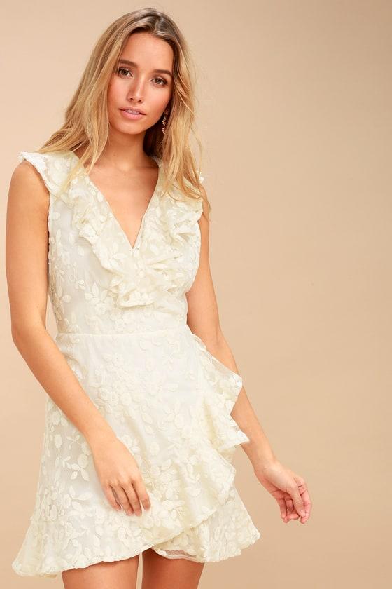 Bb Dakota Harlow Cream Embroidered Wrap Dress | Lulus