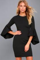 Lulus | Gimme Some Flair Black Flounce Sleeve Bodycon Dress | Size Large | 100% Polyester