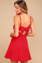 Just Me | Get To Bow Me Red Skater Dress | Size X-large | 100% Polyester | Lulus