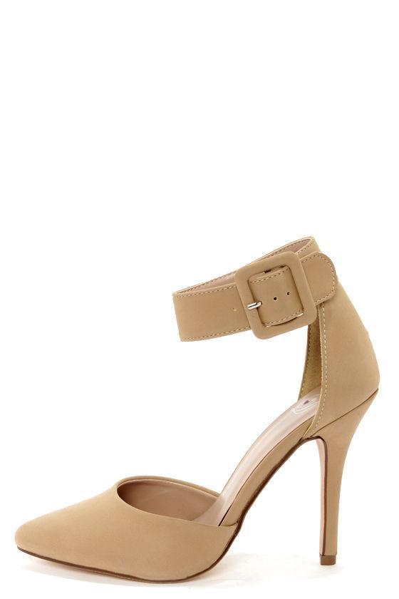 My Delicious Aveta Oat Beige Nubuck Ankle Strap Heels