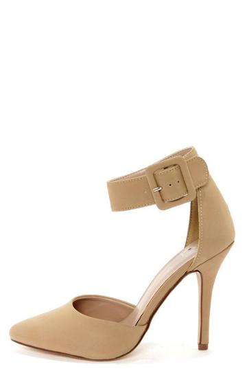 My Delicious Aveta Oat Beige Nubuck Ankle Strap Heels