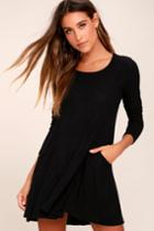 Z Supply | Pretty As A Picture Black Long Sleeve Swing Dress | Size Large | Lulus
