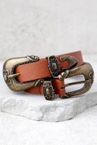 Lulus Into The West Brown And Gold Double Buckle Belt