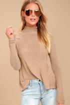 Free People | Weekend Snuggle Light Brown Mock Neck Sweater Top | Size X-small | Lulus