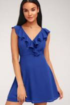 Triana Royal Blue Ruffled Backless Dress | Lulus