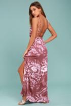 Lulus | Live In Harmony Mauve Tie-dye Maxi Dress | Size X-large | Pink | 100% Polyester