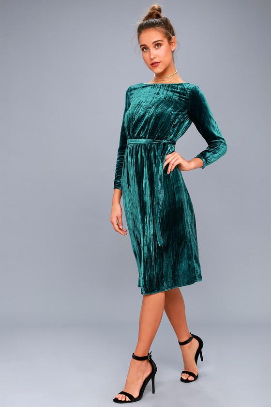 Bb Dakota | Lennox Forest Green Velvet Long Sleeve Midi Dress | Size X-small | Lulus