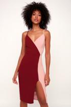 Gretchen Burgundy And Pink Two-tone Bodycon Dress | Lulus