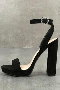 Wild Diva Lounge Katie Mae Black Suede Platform Ankle Strap Heels