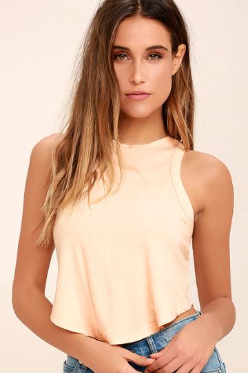 Lulus | Gimme More Light Peach Crop Top | Size X-large | Pink