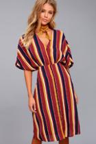 Ali & Jay Dreamer Wine Red Striped Midi Dress