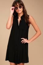 Lulus | Look Into Your Heart Black Sleeveless Shirt Dress | Size Medium | 100% Rayon
