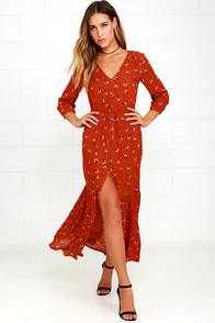 Amuse Society Kimia Rust Red Floral Print Maxi Dress