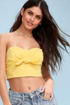 Lush Sun On Your Shoulders Yellow Strapless Tie-front Crop Top | Lulus
