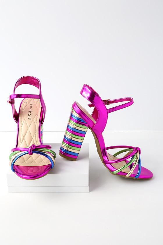 Bamboo Kimmy Fuchsia Multi Patent Dress Sandal Heels | Lulus