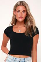 Cessily Black Short Sleeve Crop Top | Lulus