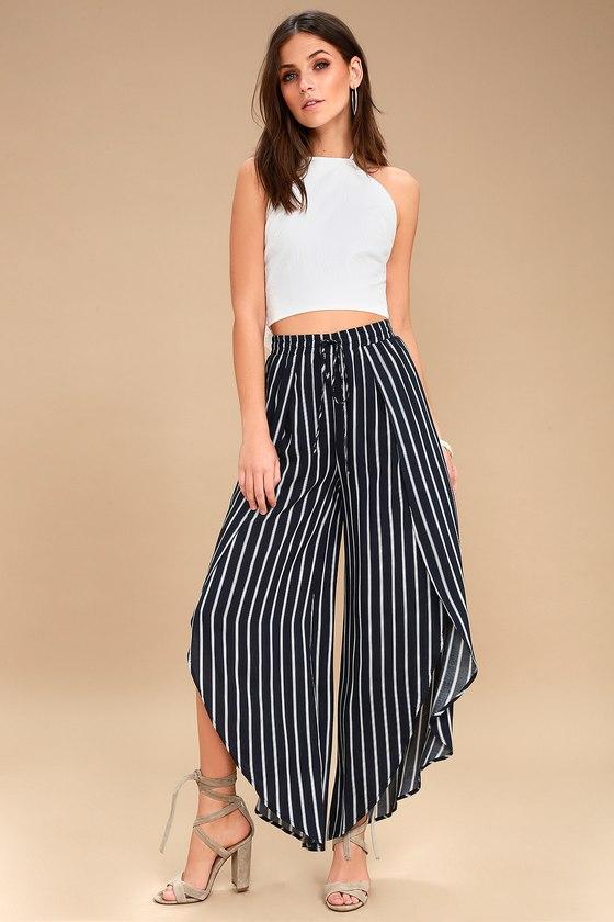 Napoleon Navy Blue And White Striped Wide-legs Pants | Lulus