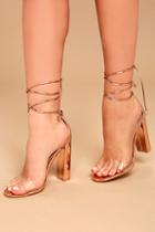 Lulus Maricela Rose Gold Patent Lace-up Heels