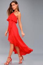 Magic In Milan Red High Low Midi Dress | Lulus