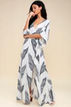 Sign Of The Times White And Navy Blue Leaf Print Maxi Dress | Lulus