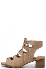 X2b Talk That Talk Natural Suede Lace-up Sandals