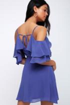 Sweet Memories Cobalt Blue Off-the-shoulder Skater Dress | Lulus