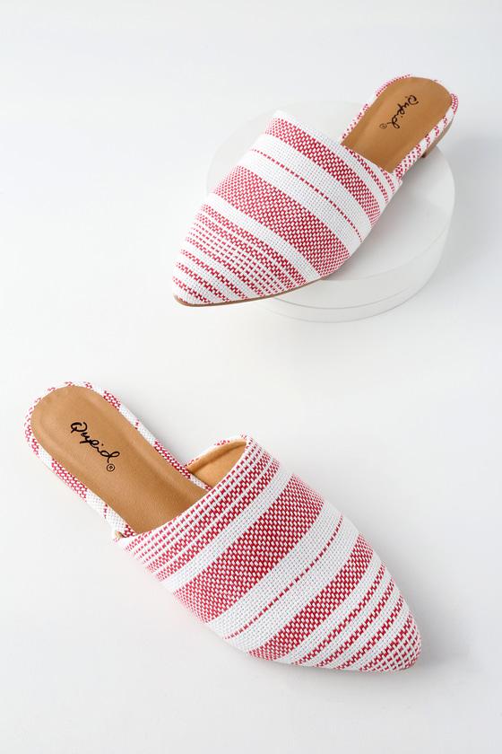 Qupid Gilby Red And White Striped Mules | Lulus