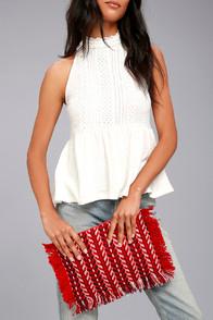 Lulus Feel It Still Red Woven Clutch
