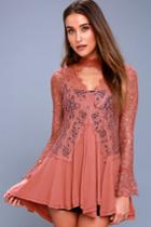 Free People | New Tell Tale Rusty Rose Lace Long Sleeve Tunic | Lulus